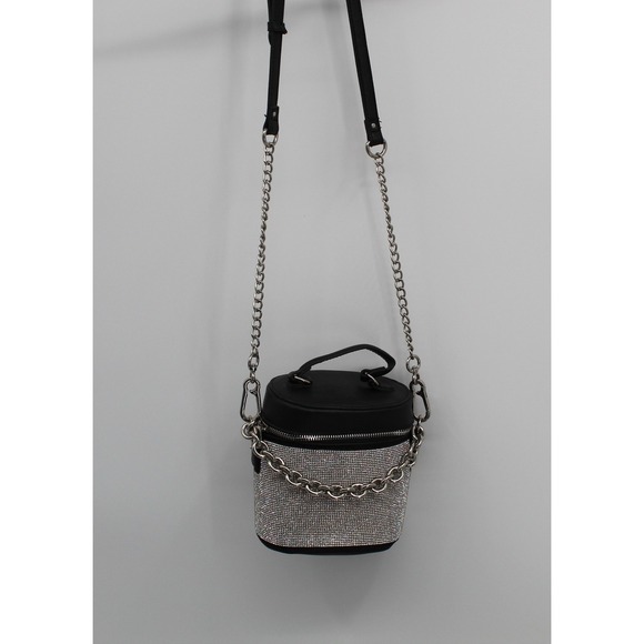 Madden Nyc Handbags - Madden NYC Rhinestone Bucket Bag Black Silver Chain Crossbody Handbag